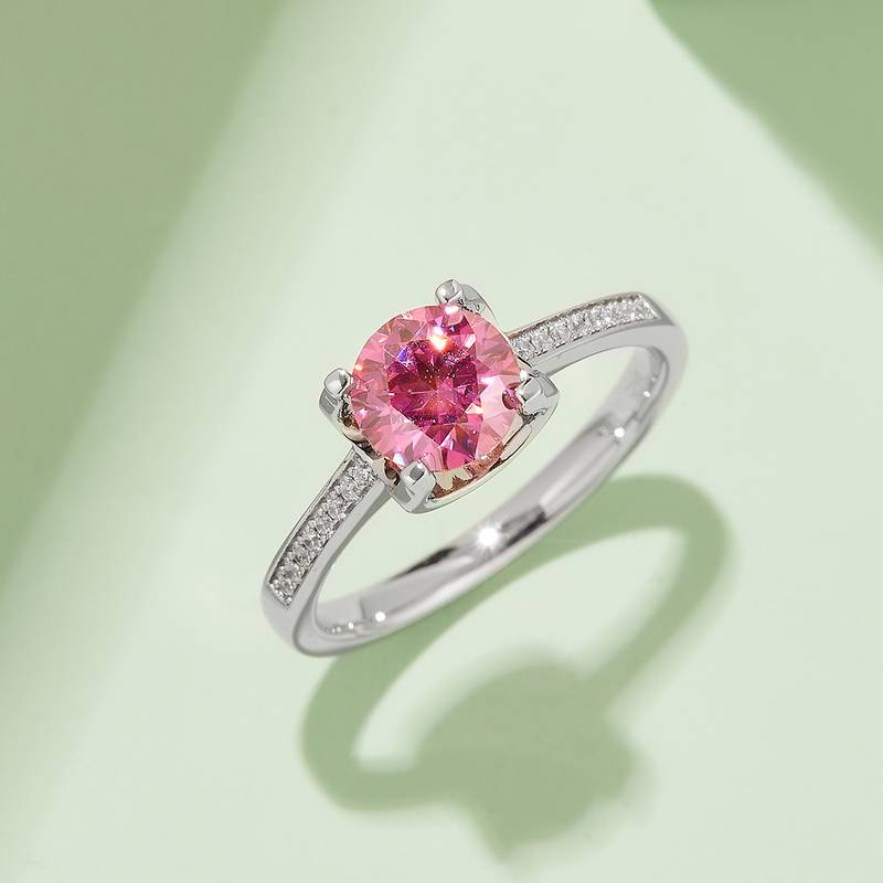 直臂微镶牛头S925银镀白金MoissaniteWomen's Ring1ctD级